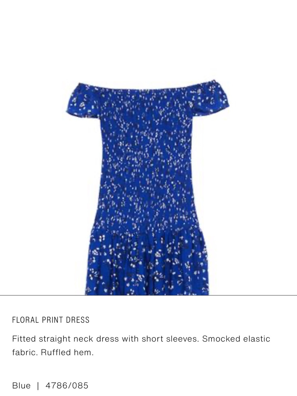 Zara Blue Floral Off-Shoulder Smocked Dress